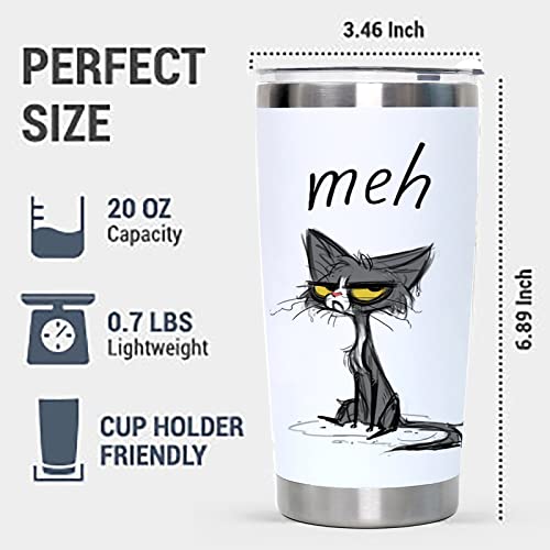 DJY Meh - 20oz Black and White Cat Stainless Steel Tumbler with Lid Cute Cat Vacuum Insulated Tumbler Coffe Cup Water Wine or Coffee Home Gifts to Daughters Friends and Colleague Raffle Gifts