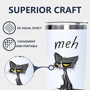 DJY Meh - 20oz Black and White Cat Stainless Steel Tumbler with Lid Cute Cat Vacuum Insulated Tumbler Coffe Cup Water Wine or Coffee Home Gifts to Daughters Friends and Colleague Raffle Gifts