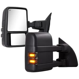 towing mirrors for 1999-2016 ford f250 f350 f450 f550 super duty with power glass turn signal light running lights heated extendable pair (smoke lens)