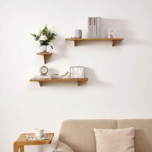 HOMWOO Oak Floating Shelf FAS Grade Solid Wood Wall Shelf Triangle Small Shelf for Bedroom,Living Room,Bathroom,Office,Kitchen (Small)