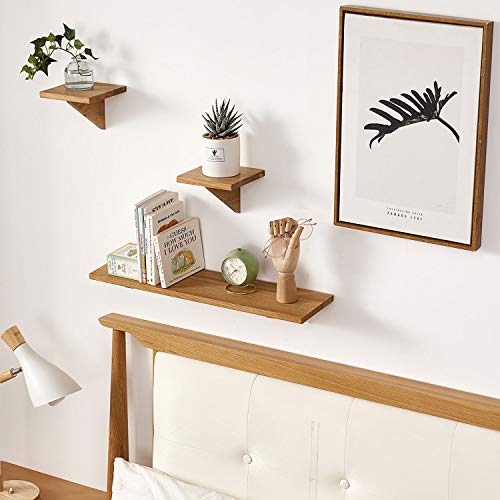 HOMWOO Oak Floating Shelf FAS Grade Solid Wood Wall Shelf Triangle Small Shelf for Bedroom,Living Room,Bathroom,Office,Kitchen (Small)