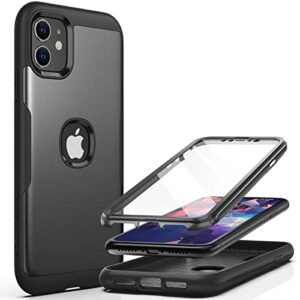 youmaker metallic designed for iphone 11 case, full body rugged with built-in screen protector heavy duty protection slim fit shockproof cover for iphone 11 case 6.1 inch-black