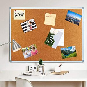 biboc cork bulletin board,felt board, pin board, notice board, memo board for homes or offices,18 x 24 inches, silver aluminium frame