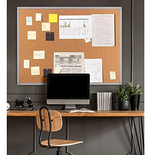 BIBOC Cork Bulletin Board,Felt Board, Pin Board, Notice Board, Memo Board for Homes or Offices,18 X 24 Inches, Silver Aluminium Frame