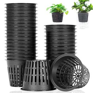 50 pcs 3 inch heavy duty net pots,hydroponic cups,garden plastic slotted mesh net cups,plant nursery net pots for hydroponics,slotted mesh(black)