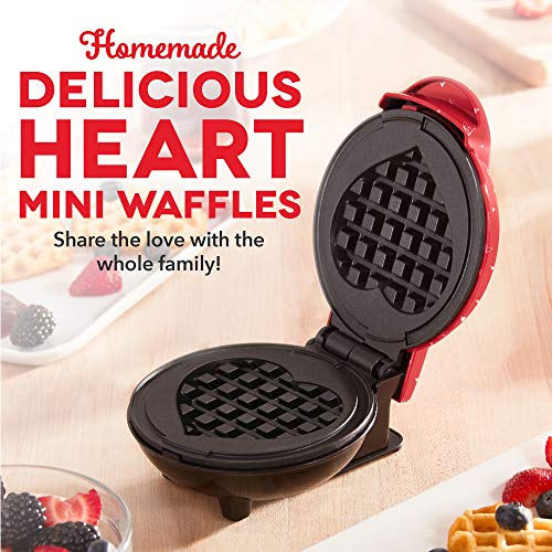 DASH Mini Maker for Individual Waffles, Hash Browns, Keto Chaffles with Easy to Clean, Non-Stick Surfaces, 4 Inch, Red Love Heart