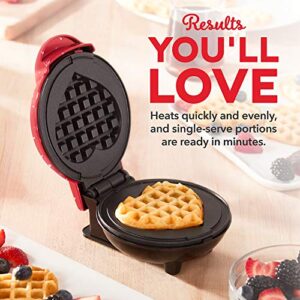 DASH Mini Maker for Individual Waffles, Hash Browns, Keto Chaffles with Easy to Clean, Non-Stick Surfaces, 4 Inch, Red Love Heart