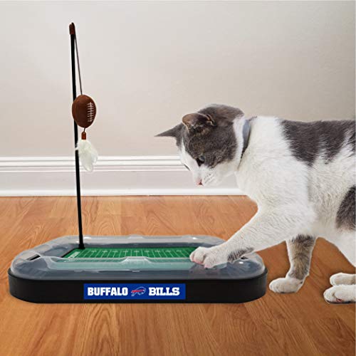 Pets First NFL Buffalo Bills Football Field CAT Scratcher Toy with Catnip Filled Plush Football Toy & Feather Cat Toy Hanging, with Jingle Bell Interactive Ball Cat Chasing 5-in-1 Kitty Toy