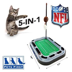 Pets First NFL Buffalo Bills Football Field CAT Scratcher Toy with Catnip Filled Plush Football Toy & Feather Cat Toy Hanging, with Jingle Bell Interactive Ball Cat Chasing 5-in-1 Kitty Toy