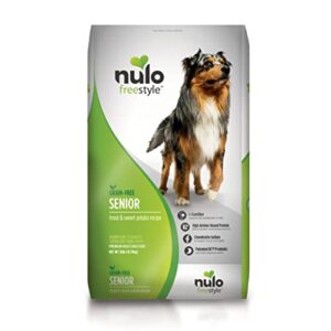 nulo freestyle all breed senior dry dog food, premium grain-free dog kibble with healthy digestive aid bc30 probiotic and chonoitin sulfate for hip & joint support, 26.25 pounds,trout & sweet potato