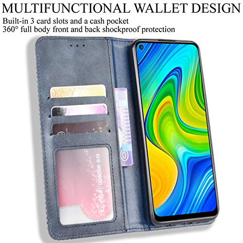 HualuBro Xiaomi Redmi Note 9 Case, Retro PU Leather Full Body Shockproof Wallet Flip Case Cover with Card Slot Holder and Magnetic Closure for Xiaomi Redmi Note 9 Phone Case (Blue)