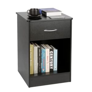 tusy black nightstand with drawers, end table bedroom side tables bedside cabinets, file cabinet storage with sliding drawer and shelf for home office