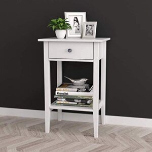 white finish nightstand side end table with drawer and bottom shelf 28" h by raamzo