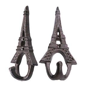 rustic style industrial cast iron coat hook heavy duty organizer decoration retro creative wall hanging (brown eiffel tower 2 pack)