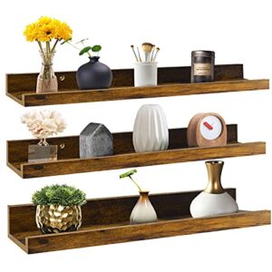 giftgarden 24 inch floating shelves wall mounted set of 3, rustic large wall shelves picture ledge shelf for bedroom living room bathroom kitchen, 3 different sizes