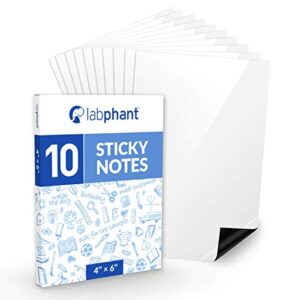 labphant dry erase sticky notes - 10 pack of 4x6 inch; adhesive free reusable whiteboard stickers for smooth surfaces; no more paper post notes - reusable home and office product (white, 4 x 6)
