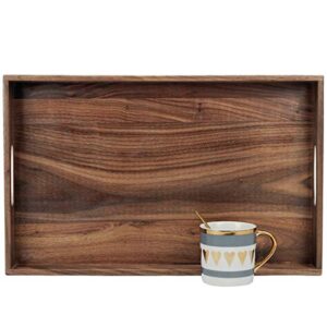 magigo 20 x 12.5 inches medium rectangle black walnut wood ottoman tray with handles, serve tea, coffee or breakfast in bed, classic wooden decorative serving tray
