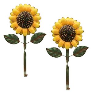 2 pcs vintage metal sunflower hooks keys aprons kitchen wall hangers wall decor rustic metal wall hook accessories holder for home entryway office bathroom garden art decorative yellow