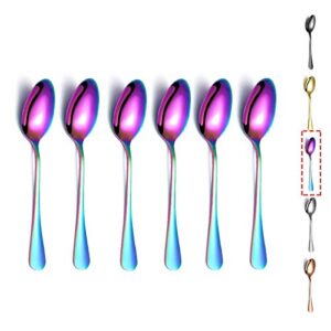 rainbow teaspoons, kyraton 6 pieces 6.7" stainless steel tea spoons with colorful titanium plating, ice cream spoons, dessert spoon, coffee spoon,golden teaspoon,spoon silverware pack of 6