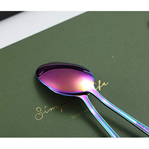 Rainbow Teaspoons, Kyraton 6 Pieces 6.7" Stainless Steel Tea Spoons With Colorful Titanium Plating, Ice Cream Spoons, Dessert Spoon, Coffee Spoon,Golden Teaspoon,Spoon Silverware Pack of 6