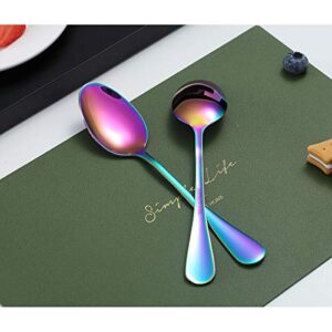 Rainbow Teaspoons, Kyraton 6 Pieces 6.7" Stainless Steel Tea Spoons With Colorful Titanium Plating, Ice Cream Spoons, Dessert Spoon, Coffee Spoon,Golden Teaspoon,Spoon Silverware Pack of 6