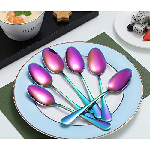 Rainbow Teaspoons, Kyraton 6 Pieces 6.7" Stainless Steel Tea Spoons With Colorful Titanium Plating, Ice Cream Spoons, Dessert Spoon, Coffee Spoon,Golden Teaspoon,Spoon Silverware Pack of 6