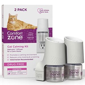 comfort zone 2 diffusers plus 2 refills cat calming diffuser kit (2-room pack) for a calm home | veterinarian recommended | reduce spraying, scratching, & other problematic behaviors