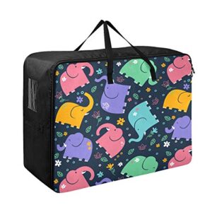blueangle colorful elephant print large quilt storage bag – store and protect quilt tops, clothes and fabrics – features 2 handles for easy carrying and moving, 100l