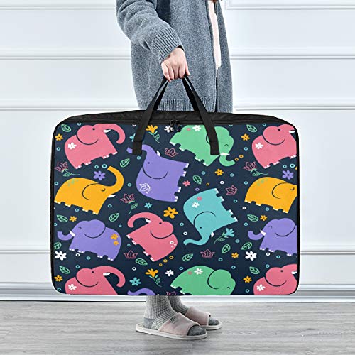 Blueangle Colorful Elephant Print Large Quilt Storage Bag – Store and Protect Quilt Tops, Clothes and Fabrics – Features 2 Handles for Easy Carrying and Moving, 100L