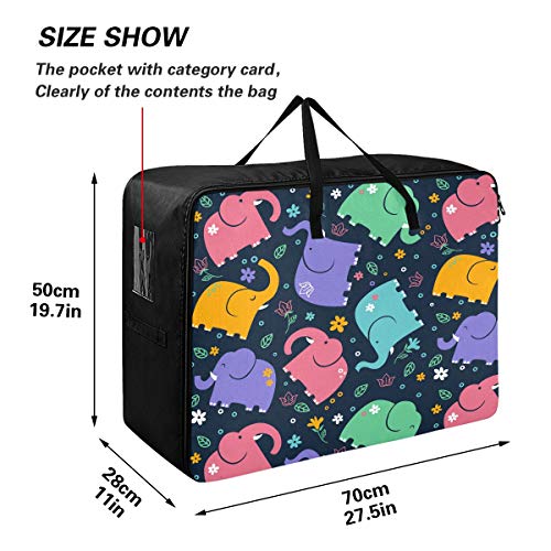 Blueangle Colorful Elephant Print Large Quilt Storage Bag – Store and Protect Quilt Tops, Clothes and Fabrics – Features 2 Handles for Easy Carrying and Moving, 100L