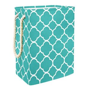 aisso large laundry hamper basket waterproof dirty cloth storage bins with handle for bedroom laundry room bathroom quatrefoil pattern teal green seamless design