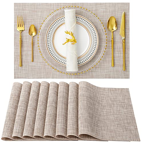 SENDAY Placemats, Set of 8 Heat-Resistant Placemats Stain Resistant Anti-Skid Placemats for Kitchen Table, Washable Durable PVC Table Mats Woven Vinyl Placemats