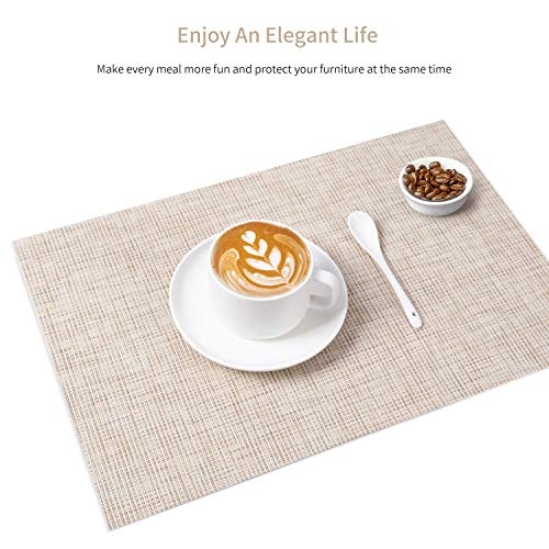 SENDAY Placemats, Set of 8 Heat-Resistant Placemats Stain Resistant Anti-Skid Placemats for Kitchen Table, Washable Durable PVC Table Mats Woven Vinyl Placemats