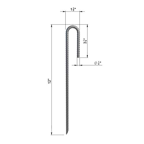 Vodaland Rebar Stakes J Hook Extra Heavy Duty 1/4 inch Rust Proof Coated Steel Ground Anchors with Chisel Point End (10)