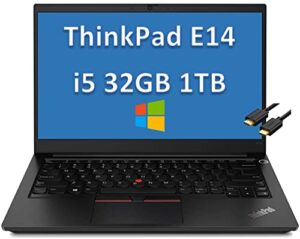 newest lenovo thinkpad e14 14" fhd 1080p ips business laptop (intel 4-core i5-10210u, 32gb ddr4 ram, 1tb pcie m.2 ssd) type-c, webcam, windows 10 pro + hdmi cable