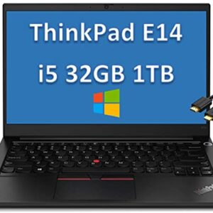 Newest Lenovo ThinkPad E14 14" FHD 1080p IPS Business Laptop (Intel 4-Core i5-10210U, 32GB DDR4 RAM, 1TB PCIe M.2 SSD) Type-C, Webcam, Windows 10 Pro + HDMI Cable