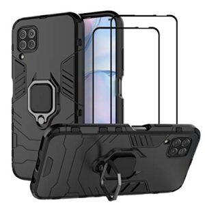 easylifego for huawei p40 lite/huawei nova 7i kickstand case with tempered glass screen protector [2 pieces], hybrid heavy duty armor dual layer anti-scratch case cover, black