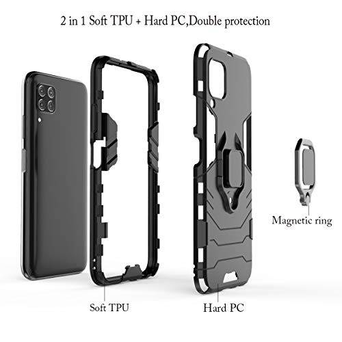 EasyLifeGo for Huawei P40 lite/Huawei Nova 7i Kickstand Case with Tempered Glass Screen Protector [2 Pieces], Hybrid Heavy Duty Armor Dual Layer Anti-Scratch Case Cover, Black