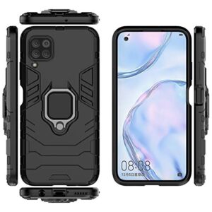 EasyLifeGo for Huawei P40 lite/Huawei Nova 7i Kickstand Case with Tempered Glass Screen Protector [2 Pieces], Hybrid Heavy Duty Armor Dual Layer Anti-Scratch Case Cover, Black
