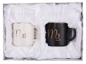 yesland 12 oz mr and mrs mug, ceramic coffee mug for the couple, ideal gift for engagement, anniversary, his and hers, bride and groom, valentines and christmas gifts - set of 2 (black & white)