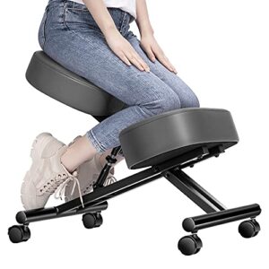 ergonomic kneeling chair adjustable stool with thick foam cushions and smooth gliding casters for home, gray