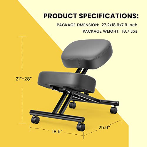 Ergonomic Kneeling Chair Adjustable Stool with Thick Foam Cushions and Smooth Gliding Casters for Home, Gray