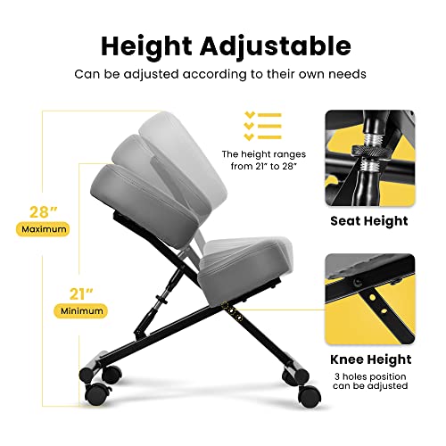 Ergonomic Kneeling Chair Adjustable Stool with Thick Foam Cushions and Smooth Gliding Casters for Home, Gray
