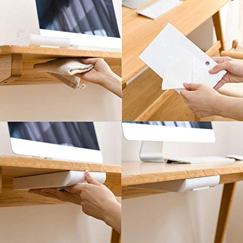 FOOF KOVIIOL Under Desk Drawer,Slide Out Small Attachment Standing Desk Hidden Self Adhesive Stick Drawer Desk Pencil Drawer Organizer And Storage For Desktop 2 Pack