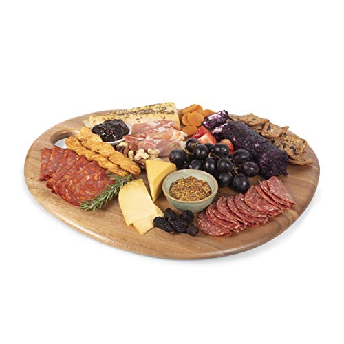 TOSCANA - a Picnic Time brand Pebble Acacia Charcuterie Board 18" x 15" - Cheese Board - Wood Serving Platter, (Natural Acacia)