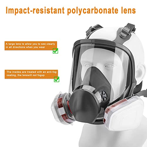 [Reusable Full Face Respirator] Paint Face Cover for Painting, Machine Polishing, Welding and Other Work Protection Gas mask Anti-Fog Large Field of View(15 in1 for 6800 Respirator)