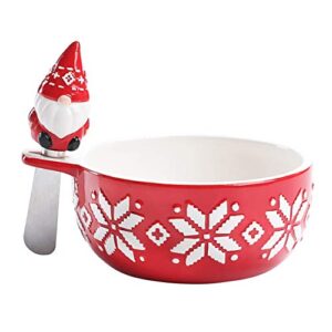 Bico Red Christmas Gnome Dip Bowl with Spreader, Handpainted Ceramic, Dishwasher Safe