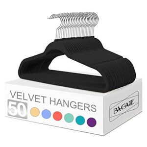 bagail velvet hangers 50 pack, black non slip 360 degree swivel hook strong and durable clothes hangers for coats, suit, shirt dress, pants & dress clothes