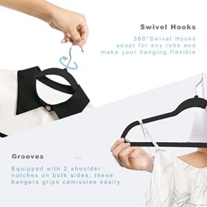 BAGAIL Velvet Hangers 50 Pack, Black Non Slip 360 Degree Swivel Hook Strong and Durable Clothes Hangers for Coats, Suit, Shirt Dress, Pants & Dress Clothes
