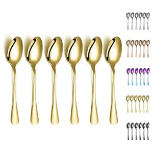 Gold Dinner Spoons, Kyraton 6 Pieces 7.5" Stainless Steel Table Spoon With Titanium Gold Plating, Gold Soup Spoons, Dessert Spoons Sliverware Dishwasher Safe Set of 6